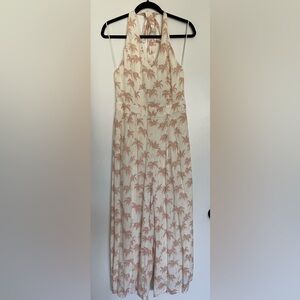 Beige Tropical Print V Neck Halter Jumpsuit -NWT - Size L